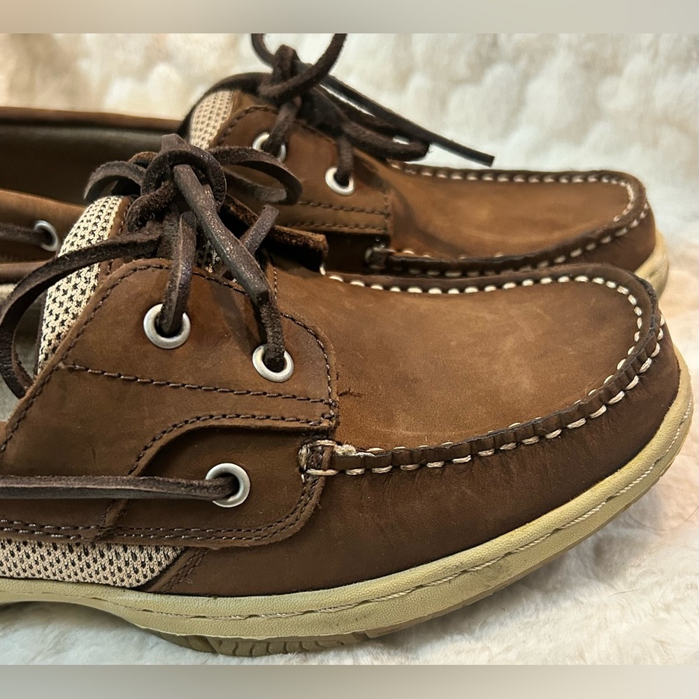 Highland Creek Brown beige leather lace up slip on loafer women’s size 7.5M - Picture 8 of 12